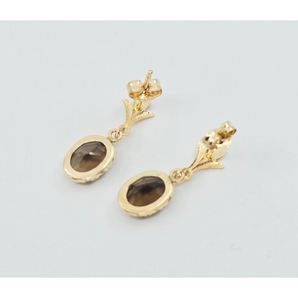 Beautiful 14K Solid Yellow Gold Dangle Drop Hanging Tourmaline Stud Earrings - Picture 8 of 10